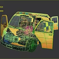 Yellow Ambulance With Open Doors Red And Blue Emergency Lights And Checkered Pattern 3d model