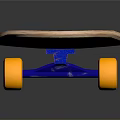 Blue Skateboard With Textured Deck And Orange Wheels On Dark Background