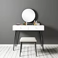 Modern Dressing Table With Round Mirror Drawers Stool And Accessories 3d model