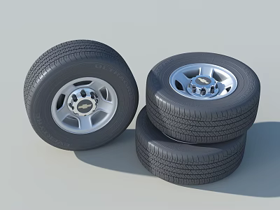 Car Tires With Silver Rims Stacked Pair And Single Placement View 3d model