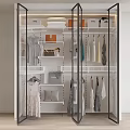 Modern Wardrobe Interior With Glass Doors Hanging Clothes Bags Drawers And Shelves