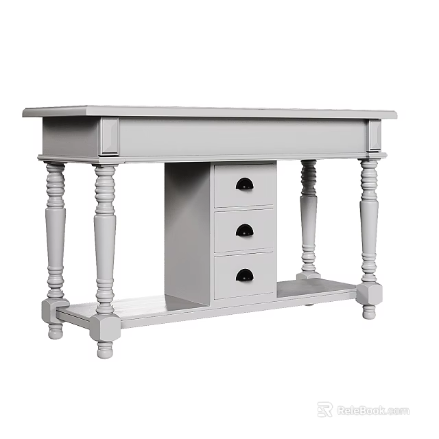 White Console Table With Drawers And Turned Legs For Entryway Storage 3d model