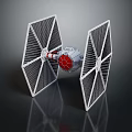 Detailed Futuristic Cosmic Starfighter Model With Angular Wings And Red Fuselage
