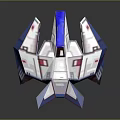 Futuristic Low Poly 3D Model Aircraft with Blue White Red Geometric Shiny Surface Design