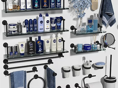 Bathroom Accessories Set With Wall Mounted Shelves Towels Toiletries And Storage Organizers 3d model