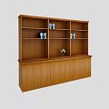 Modern Brown Wooden Bookcase With Open Shelves Cabinet Doors And Decorative Items