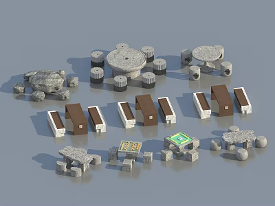 Modern outdoor table and chair stone seat 3d model
