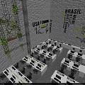 Modern Open Office Workspace With Green Plants Wall Art Country Names White Desks And Computers