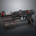 Futuristic Sci Fi Pistol Weapon Design With Red White Stripes And Illuminated Parts