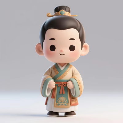 Cartoon Man in Traditional Chinese Costume With Decorative Belt And Tang Pattern 3d model