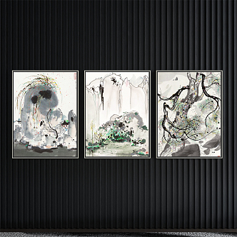 New Chinese Landscape Painting Black and White Living Room Water Landscape Decoration Painting 3d model