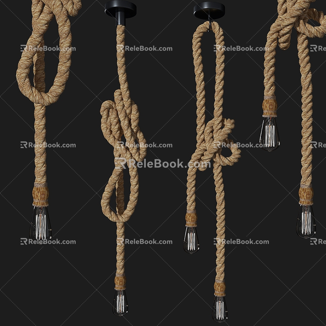 Quiet wind small chandelier hemp rope chandelier 3d model