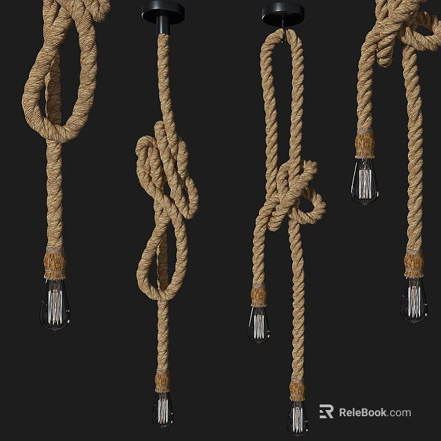 Natural Rope Chandeliers With Intricate Knot Design And Glass Bulbs Hanging 3d model 