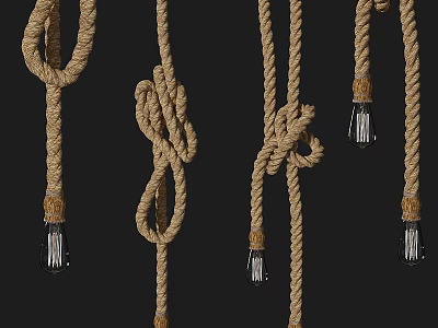 Natural Rope Chandeliers With Intricate Knot Design And Glass Bulbs Hanging 3d model