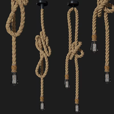 Natural Rope Chandeliers With Intricate Knot Design And Glass Bulbs Hanging 3d model