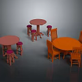 Orange And Pink Round Table Furniture With Matching Chairs And Stools