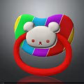 Rainbow Colored Baby Pacifier With Red Ring Handle And White Bear Face Design