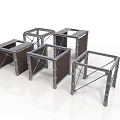 Multiple Metal Cube Frame Structures With Brown Panels And Geometric Design 3d model