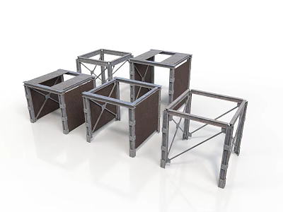 Multiple Metal Cube Frame Structures With Brown Panels And Geometric Design 3d model