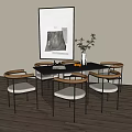 Modern Black Dining Table Set With Six Wooden Chairs Upholstered Seats Metal Legs Table Decor