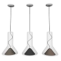 Three Modern Transparent Glass Conical Pendant Lights With Metallic Finishes