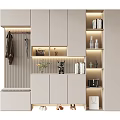 Modern Entryway Shoe Cabinet With Sleek Lighting Storage Hooks And Decorative Items 3d model