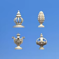 Four Decorative Architectural Finials Classical Style White On Blue Background 3d model
