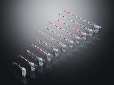 Automatic Traffic Barrier Gates With Red And White Stripes For Parking Lots 3d model