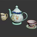 Elegant Ceramic Tea Set with Decorative Patterns Blue Rim Gold Accents and Heart Motifs