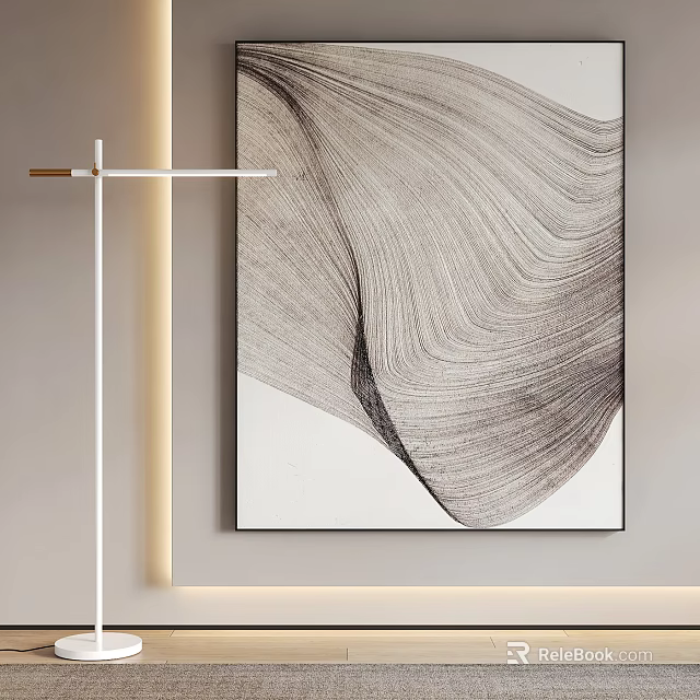 Abstract Wall Art With Wavy Line Patterns In Modern Interior 3d model 