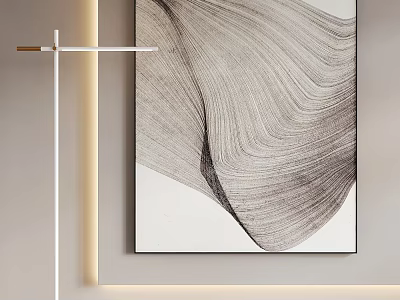 Abstract Wall Art With Wavy Line Patterns In Modern Interior 3d model