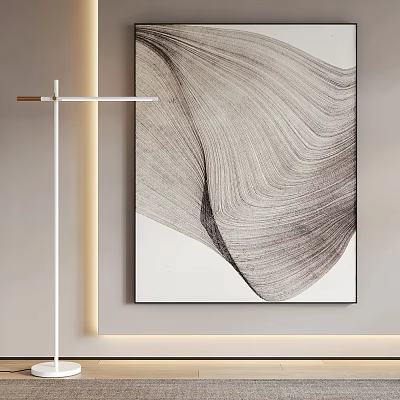 Abstract Wall Art With Wavy Line Patterns In Modern Interior 3d model