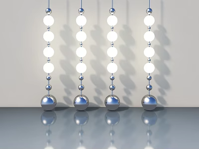 Silver Metal Hinged Doors with White Spherical Decorations and Reflective Bottom on Light Gray Wall 3d model