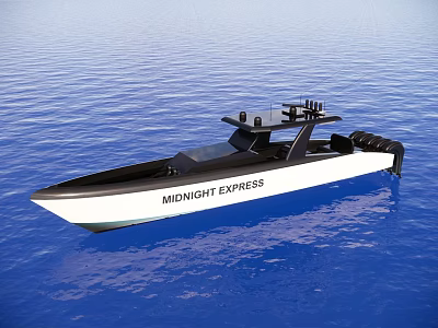 Midnight Express Sport Yacht Black And White Exterior Sailing On Blue Water 3d model