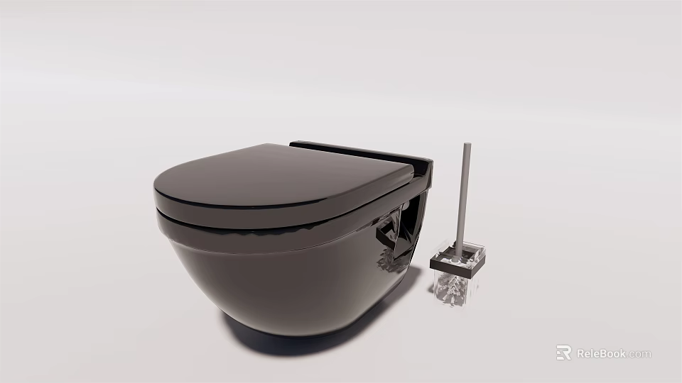 Black Modern Toilet Design With Toilet Brush And Transparent Base 3d model 