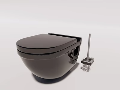 Black Modern Toilet Design With Toilet Brush And Transparent Base 3d model