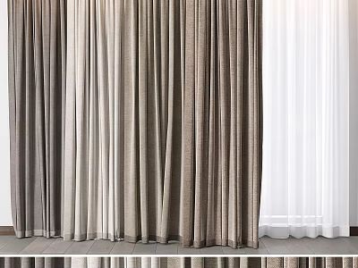 Modern Brown And White Layered Curtains With Sheer Linen Fabric Design 3d model