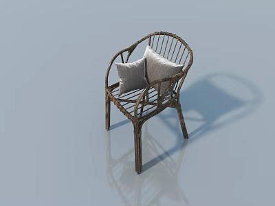 Wicker Chair With Two Gray Cushions On Light Blue Background And Reflection 3d model