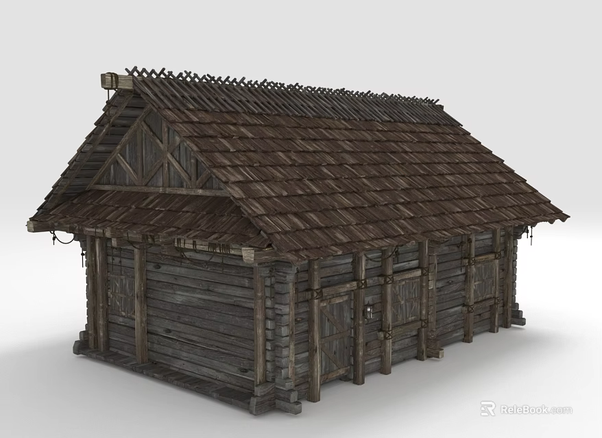 Traditional Log Cabin Exterior Design With Brown Tiled Roof And Wooden Structure 3d model 