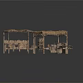 Traditional Thatched Market Stalls With Wooden Shelves Clay Pots And Tools