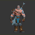 3D Model Muscular Fantasy Warrior with White Beard Blue Armor Holding Weapon