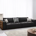 Leather Two-Seater Sofa with Wooden Frame and Throw Pillows in Modern Living Room