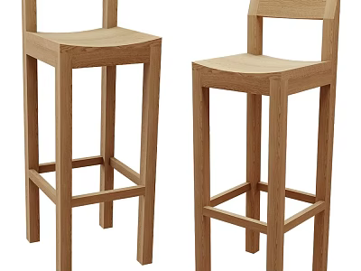 Two Modern Wooden Bar Stools With Simple Backrest And Stable Leg Design 3d model