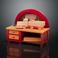 Red Wooden Shoe Cabinet With Arched Top Design Drawers And Lower Shelf For Shoes