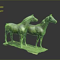 Two Bronze Horse Statues Standing On A Base With Dark Background