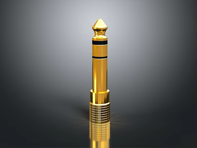 Premium Gold Computer Audio Plug With Conical Top Black Stripe And Threaded Base Design 3d model