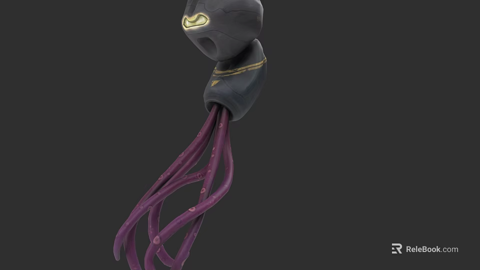 Unique Reptile 3D Model With Gray Head Yellow Eyes Gold Stripes And Purple Tentacles 3d model 