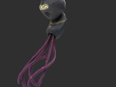 Unique Reptile 3D Model With Gray Head Yellow Eyes Gold Stripes And Purple Tentacles 3d model