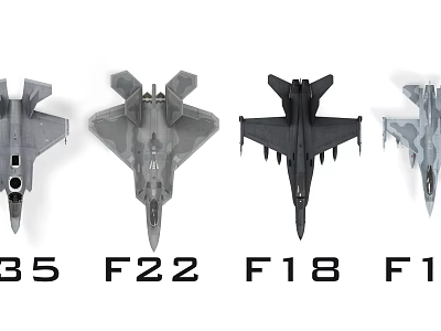Top View Of F35 F22 F18 F16 Military Fighter Jets 3d model