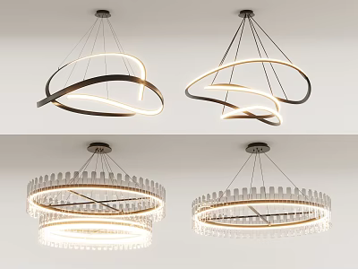 Modern Chandeliers With Circular Design LED Light Strips Transparent Elements And Crystal Accents 3d model